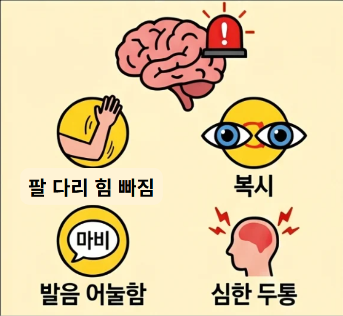 중추성 어지럼증과 뇌졸중 위험 신호를 구별하는 안내 이미지