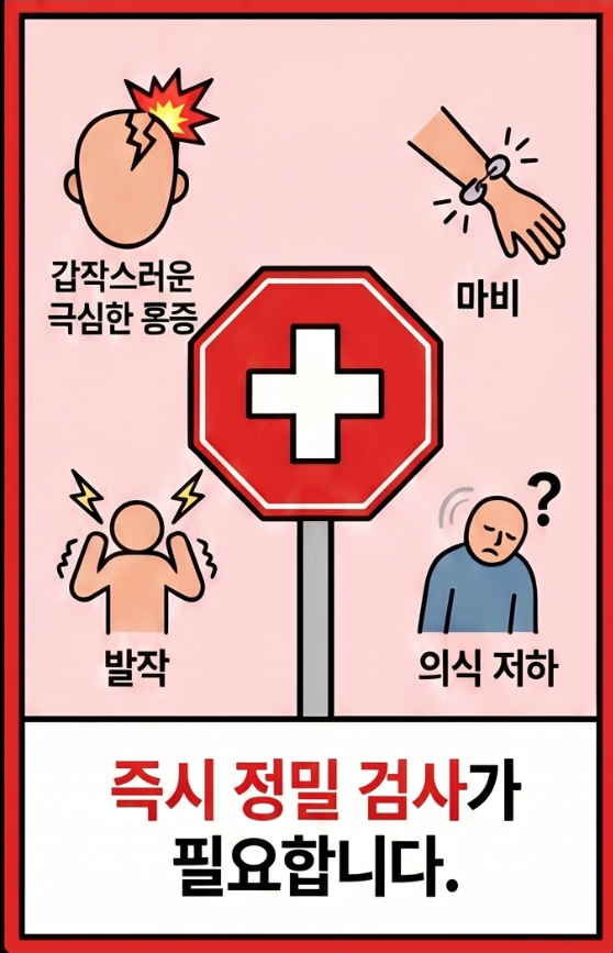 이차두통 가능성이 있는 위험한 두통 신호 안내 이미지