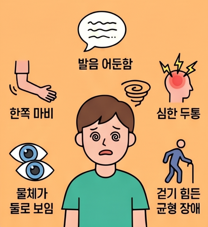 복시 말 어눌함 한쪽 마비 등 뇌졸중 전조증상 안내 이미지