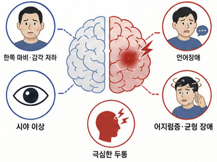 한쪽 마비·언어장애·시야 이상 등 뇌졸중 전조증상 5가지